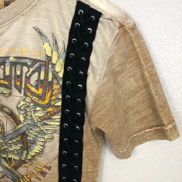 Affliction Graphic T-Shirt Women's XS Maryrs Of Death Metal Tour Tee Lace Front - Picture 6 of 11